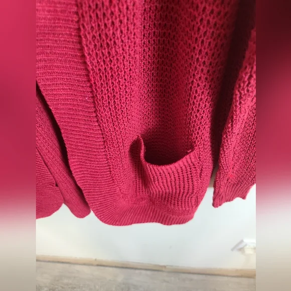 Burgundy Open Front Medium Weight Cardigan with Pockets - Picture 6 of 7